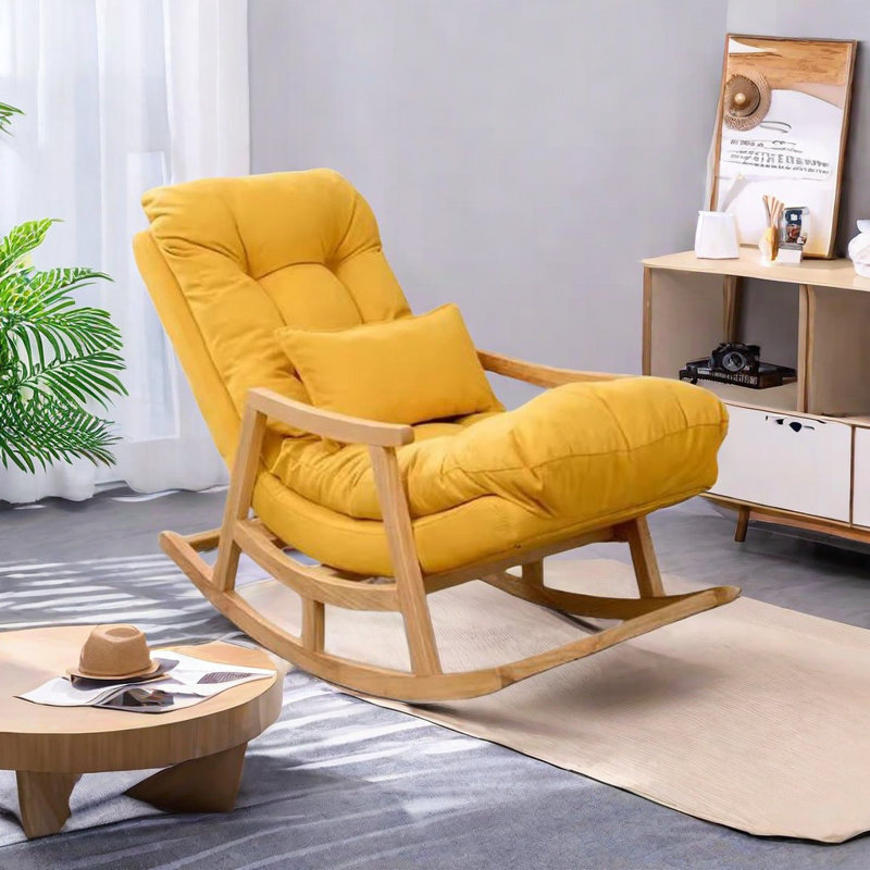 Chaise berçante en bois massif Cloud, Jaune