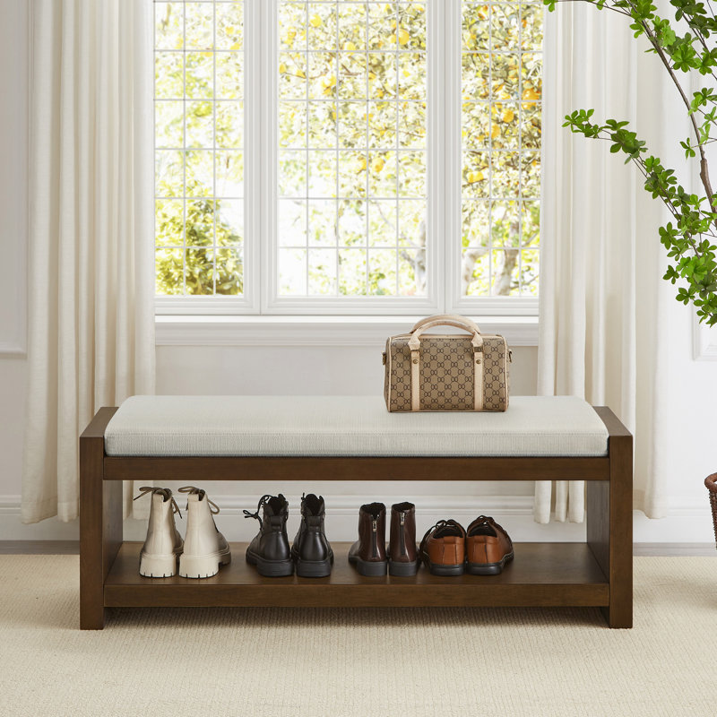 Banc d'appoint de 47 po avec étagère à chaussures inférieure, banc de siège rembourré pour le salon, banc de bout de lit compact moderne avec rangement pour sièges de chambre à coucher