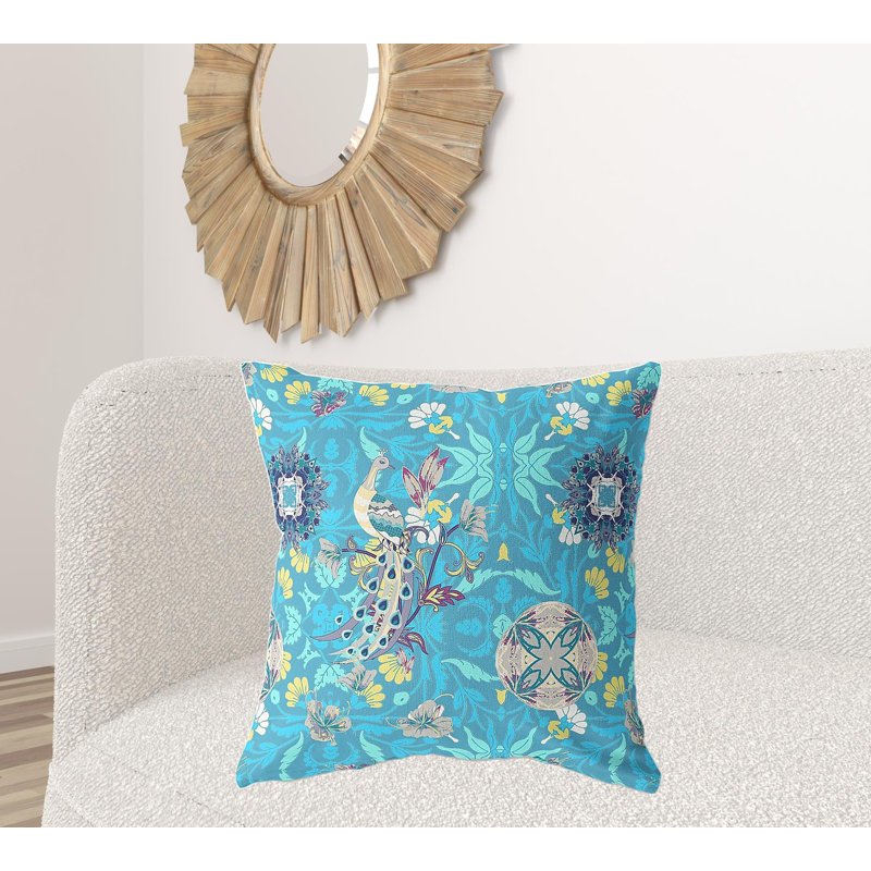 Coussin décoratif 26 po x 26 po Broadcloth, Bleu / turquoise floral