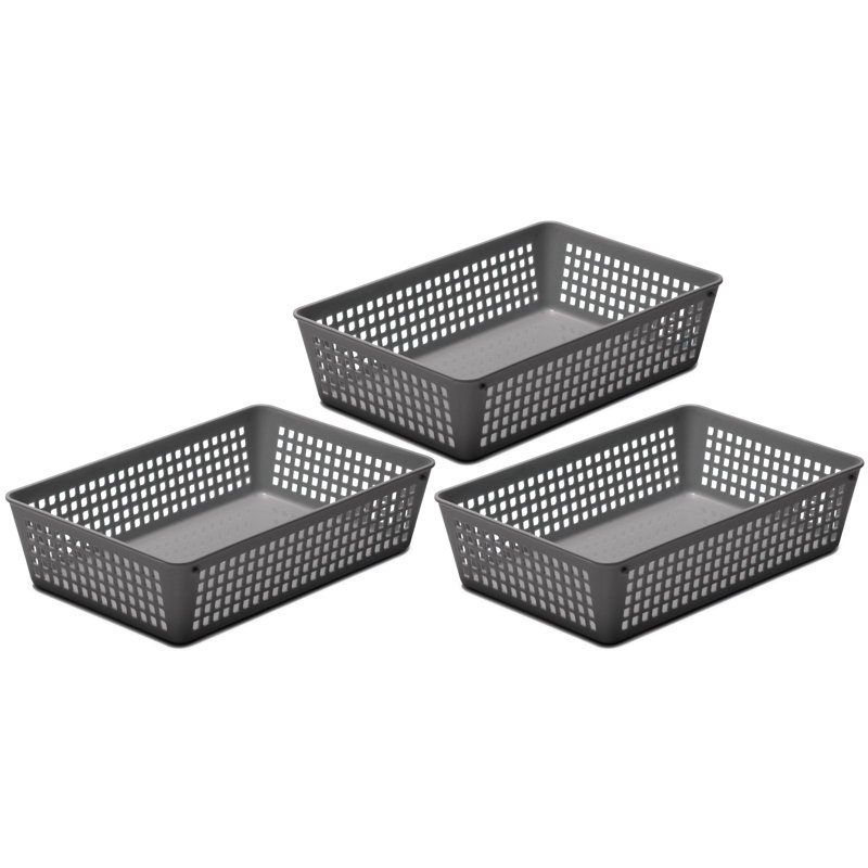 Rebrilliant Plastic Decorative Bin, Gray, 2.25" H x 9" W x 6" D, 3