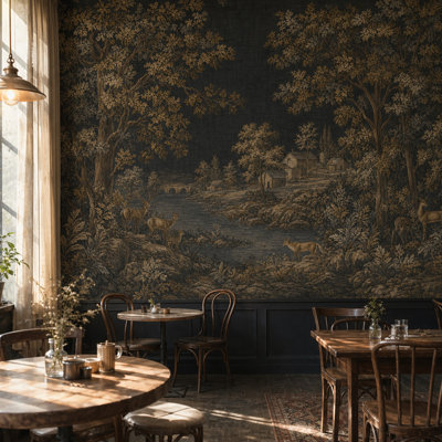 Papier peint pastoral paysage mural foncé amovible