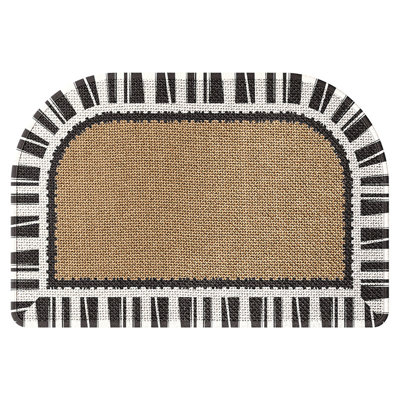 Semi‑Circular Black & White Striped Border Non‑Slip Absorbent Bath Mat, Modern Geometric Bathroom Rug