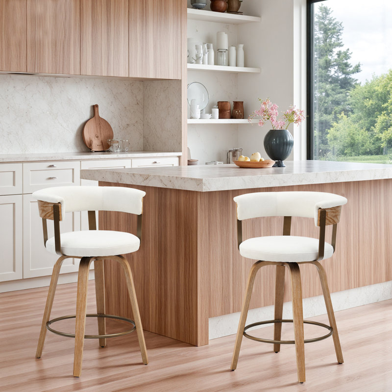 Set  Of 2 Comfortable Swivel Barstool, White