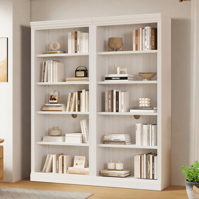 83.4" Tall 5-tier Wood Bookcase With Led Light Strip & Adjustable Shelves