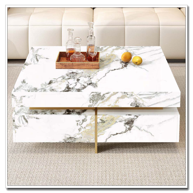 Glossy Square Storage Coffee Table With 4 Drawers