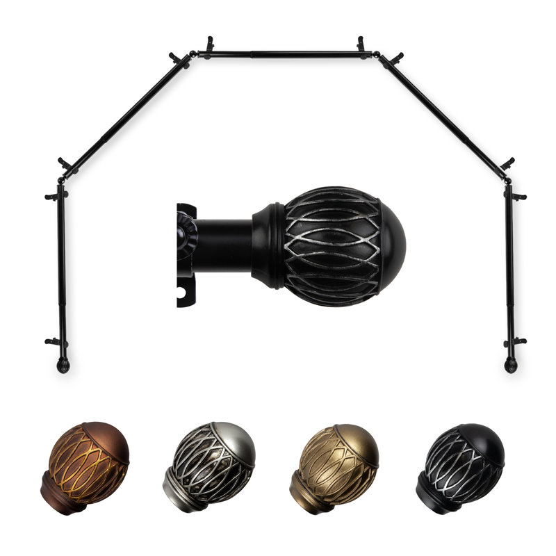 Tringle à rideaux simple en métal et fenêtre ajustable en résine Tyoma de 0,81 po, Noir, 28 po à 48 po (chaque côté)