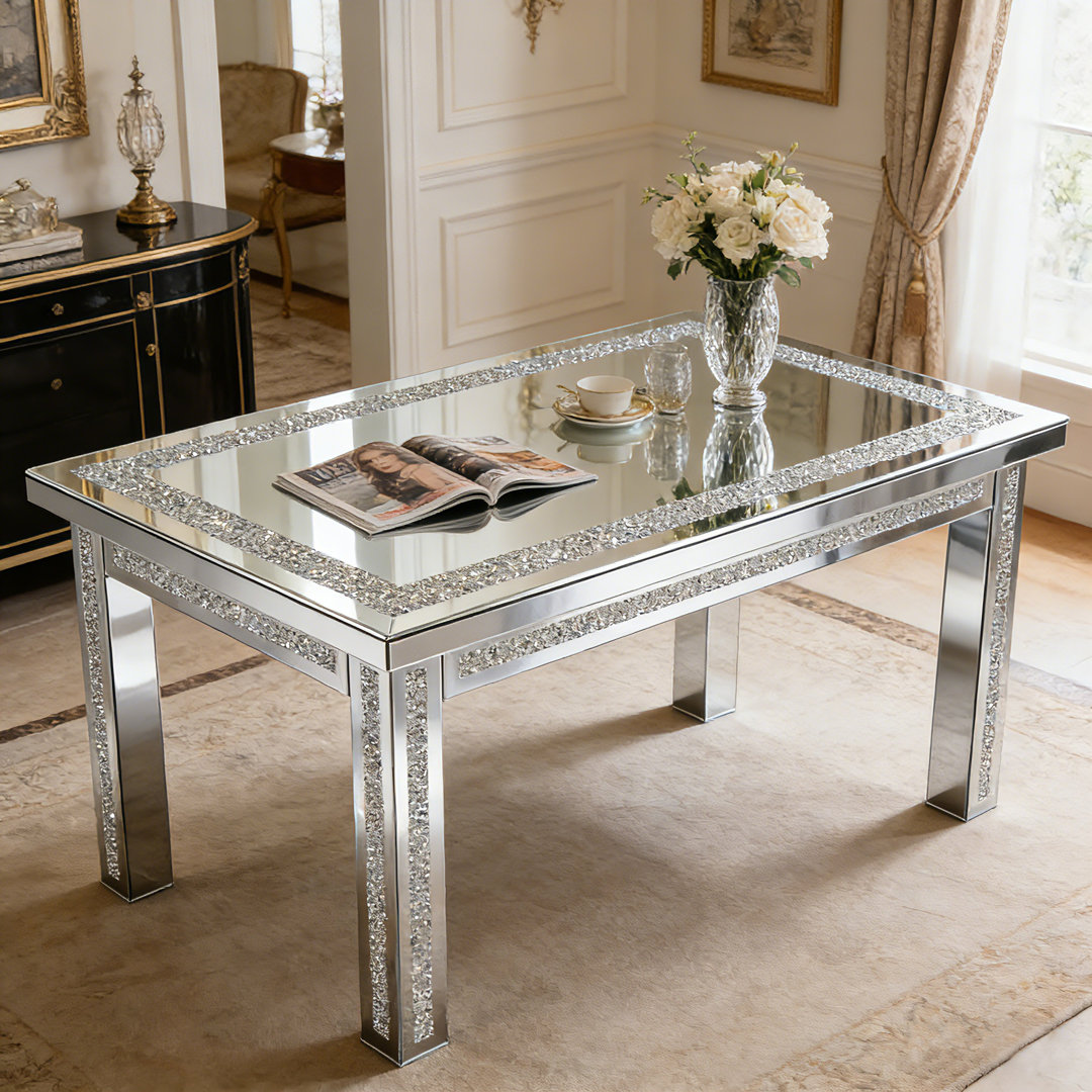 Oneka 63" Glass Top Dining Table Crystal Diamond Inlay Everly Quinn