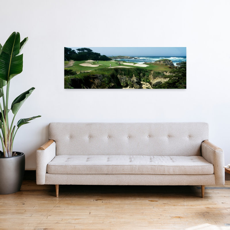 High Angle View Of People Playing Golf At A Golf Course Cypress Point Club Pebble Beach Monterey County California USA by Gerald L. French - Wrapped Canvas Panoramic Print