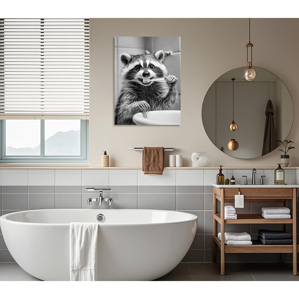Ophelia & Co. Raccoon Bathroom Canvas Wall Art Funny Animals Bathroom ...