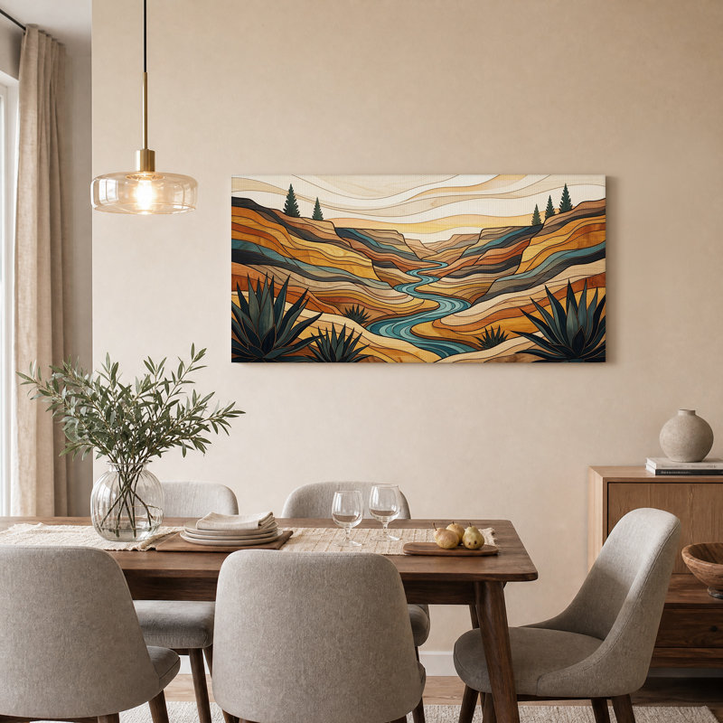 Impression sur toile stylisée «Canyon River with Agave Plants», L 58 po x H 28 po