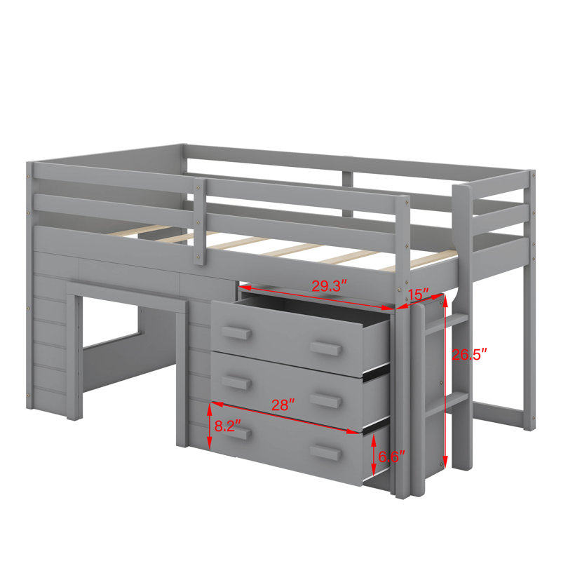 Lit mezzanine simple avec armoire et tablette, Grey