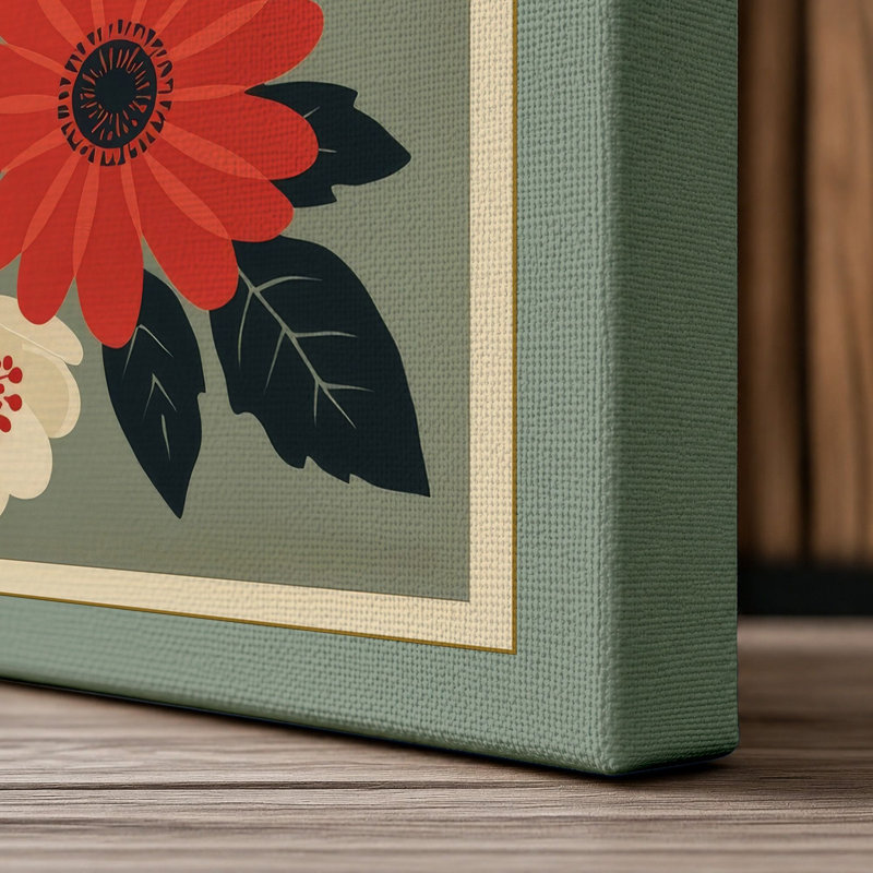Folk Flower Study Botanical - Wrapped Canvas, 18x12 - 45.7 x 30.5 cm, Sage Border