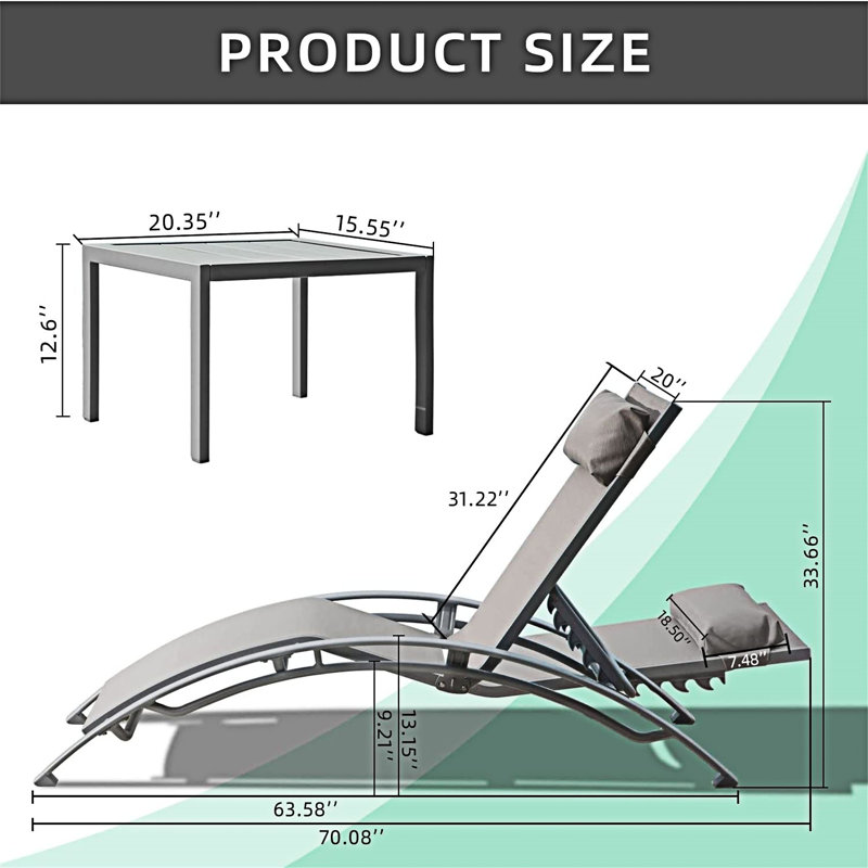 Méridiennes d'extérieur avec table d'appoint en métal, Gray