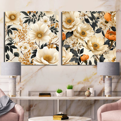 Vintage Flower Symphony II - ensemble de 2 collages floraux carrés