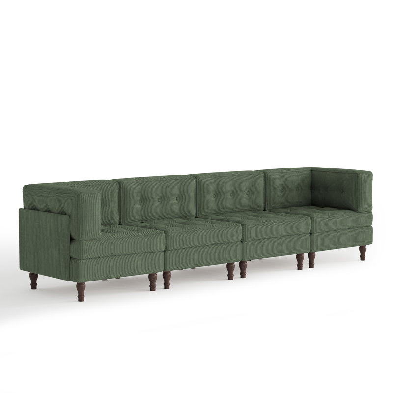 Upholstered Tufted Corduroy Modular Sectional with Pillow Back, Green, 4
