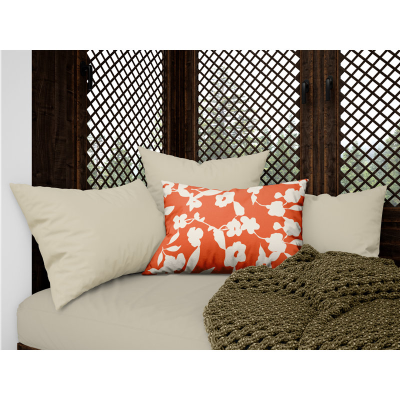 Coussin décoratif intérieur / extérieur à motif floral olive, Orange