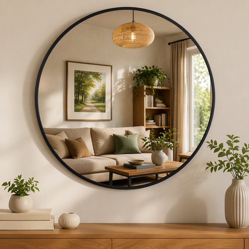 Miroir mural pour salle de bain, L 42 po, Noir