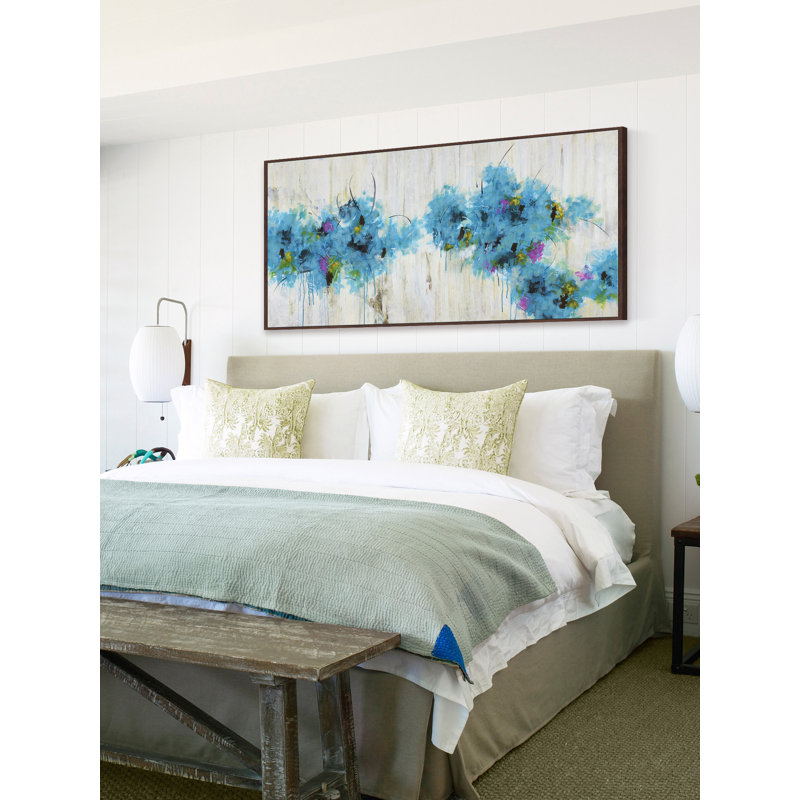 "blue fleuris" par julie joy floater, reproduction d’art sur toile encadrée, H 12 po x l 24 po x P 1,5 po