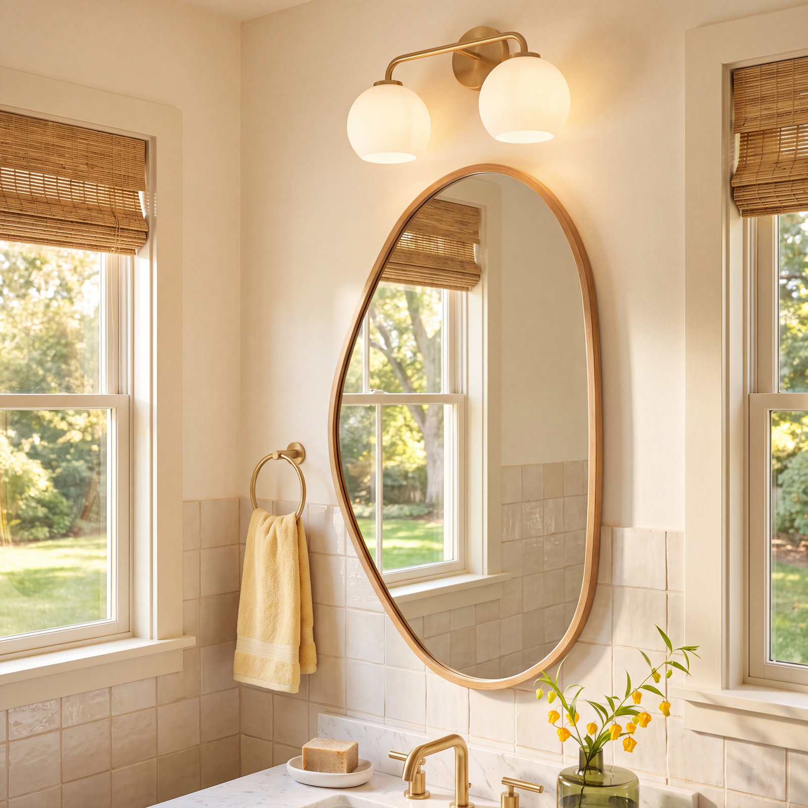 Childerley 2-Light Vanity Light, Satin Brass, White