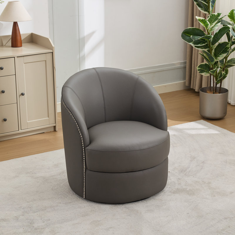 Fauteuil d'appoint pivotant à 360 ° en cuir fleur, fauteuil de style moderne Mid-Century pour le salon et le bureau, Gris