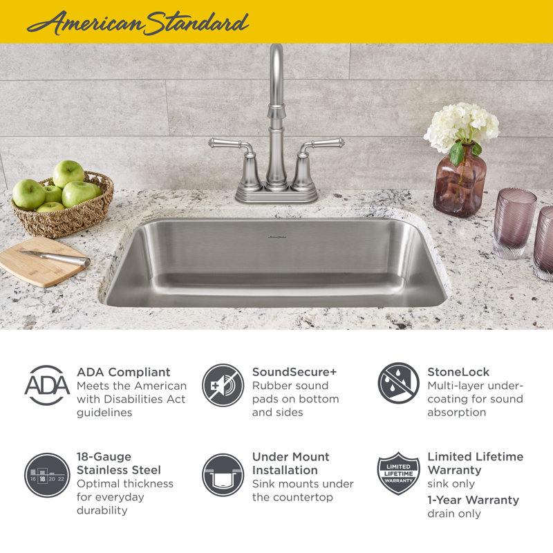 Portsmouth 23.38'' L Undermount Single Bowl Stainless Steel Kitchen Sink