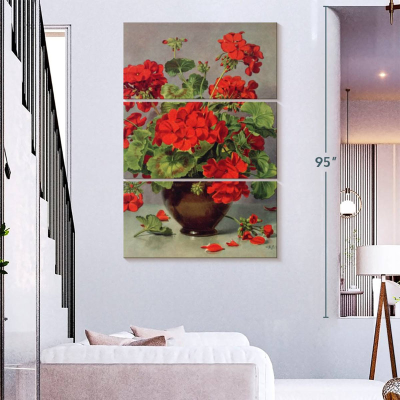 Harnek géranium dans un vase en faïence, H 38 po x l 24 po