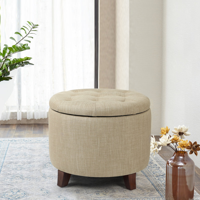Repose-pieds capitonné avec rangement, Mélange de lin beige