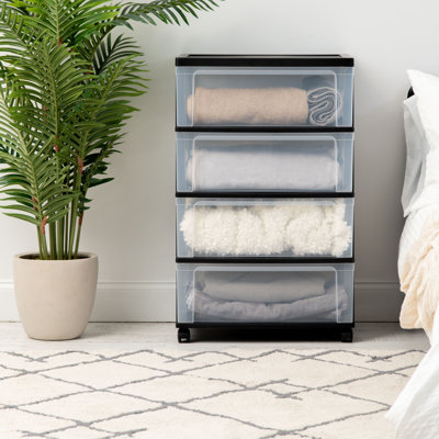 4 Drawer Wide Plastic Storage Chest with Casters
