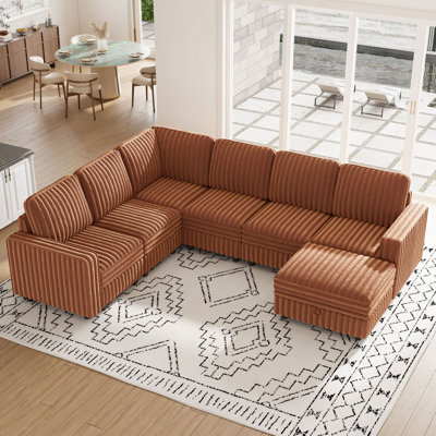8-Piece Faux Fur L-Shaped Modular Corner Sofa Convertible U-Shaped Living Room Couch With Storage Ottoman