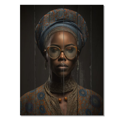 Davione, femme afro-américaine, designer, lunettes, vêtements traditionnels II, impression sur bois
