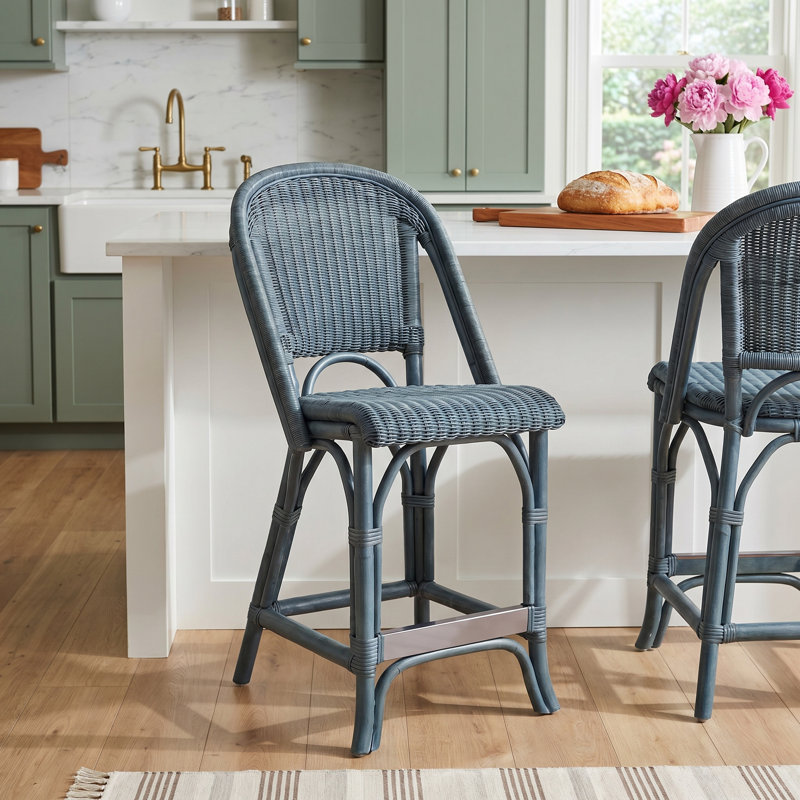 Lenna Rattan Counter Stool, Nickel