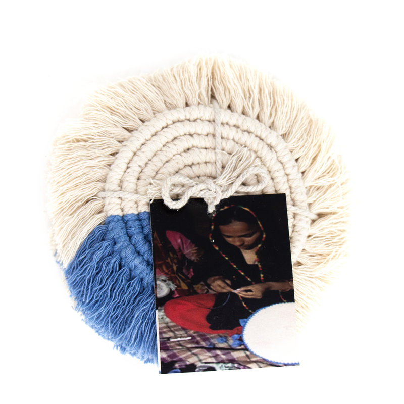 Sous-verre Macramé, Crème / bleu