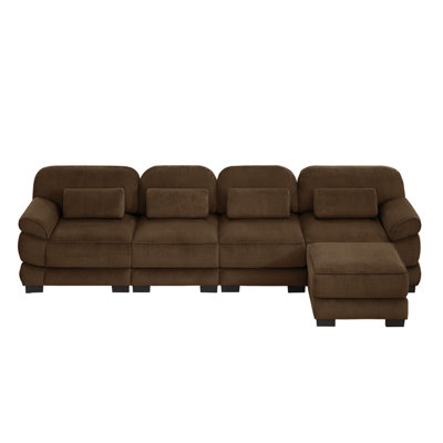 132" W L-Shaped Modular Sectional Sofa, Cloud Couch With Ottoman & Removable Cushions