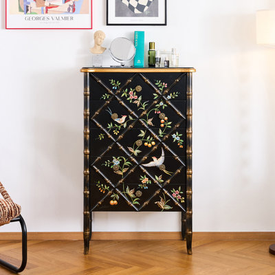 Commode de rangement classique à motif floral peint à l'oiseau