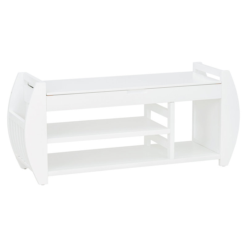 Retro Multifunctional Shoe Storage Bench With Cushion And Curved Side Panel, Antique White