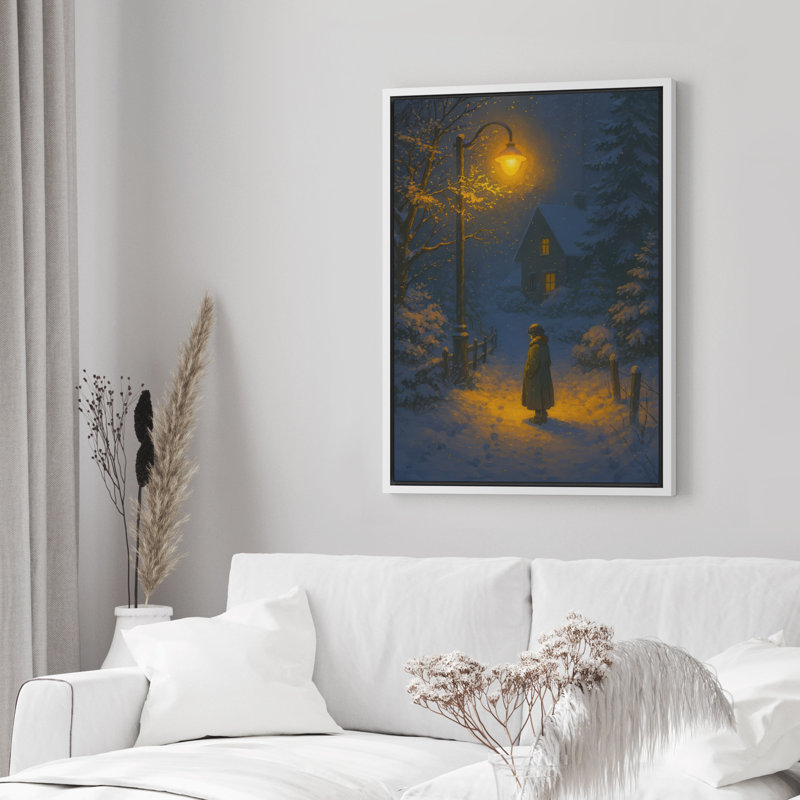 Hiver, art mural, impression sur toile encadrée, décoration de Noël, H 24 po x l 16 po, Blanc