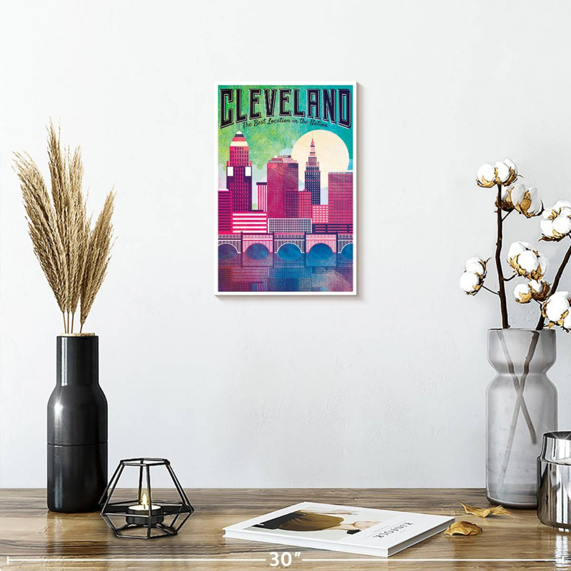 «Colorful Cleveland Skyline», reproduction sur toile, H 12 po x l 8 po x P 1 po