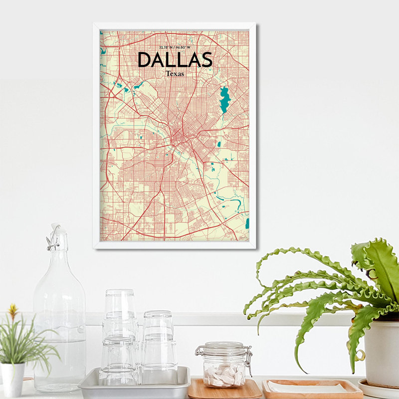 « dallas city map », reproduction d’impression sur affiche en tricolore, H 27,6 po x l 19,7 po