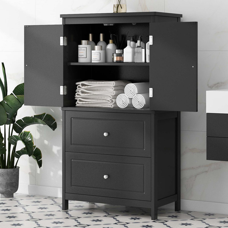 Bathroom Storage Cabinet With Adjustable Shelf, Black