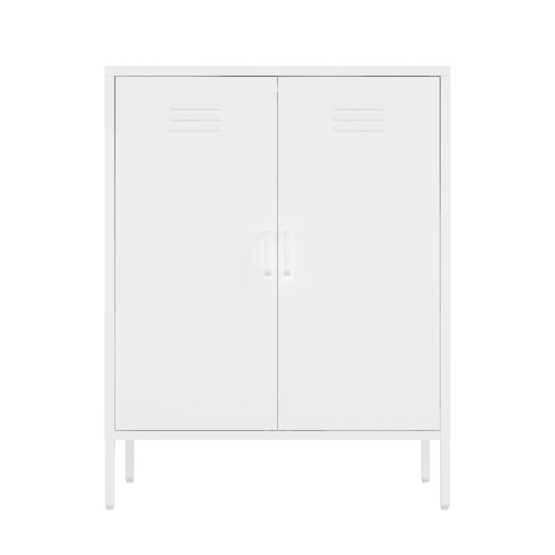 Armoire d'appoint 32 po blanche | Rangement moderne et portes en métal | Idée cadeau, Blanc