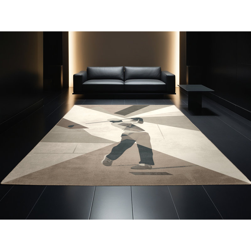 Machine Washable Medford Golf Driving Shot Modern Geometric Rug in Beige – Beige Binding, 6x9