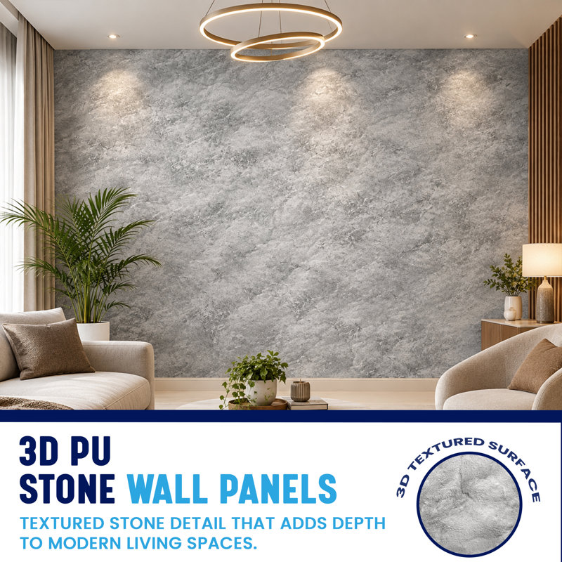 Panneau mural 3D en polystyrène imitation pierre Falkirk Uffcott V 19,7 po x 39,4 po, couleur anthracite et gris (paquet de 8)