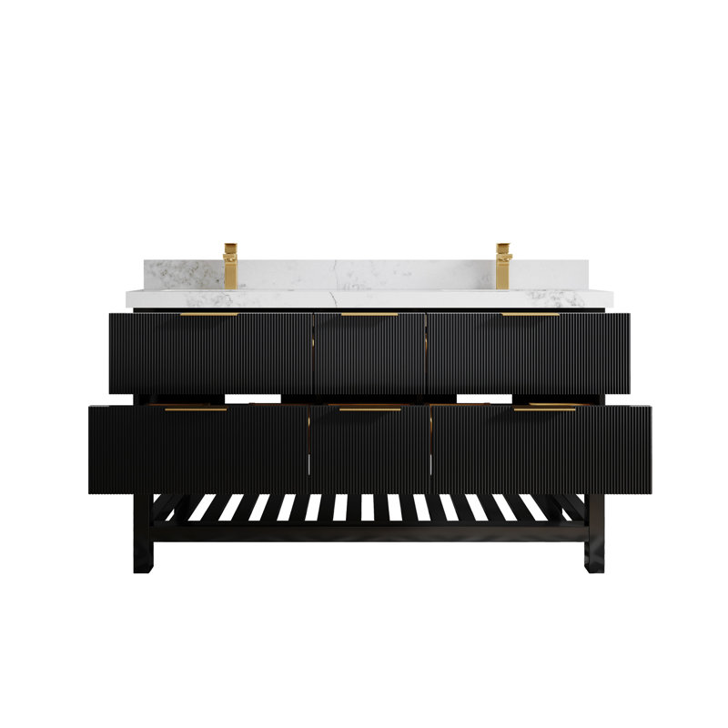 Meuble-lavabo double 60 po avec comptoir en quartz 60 po, Calacatta Nuvo
