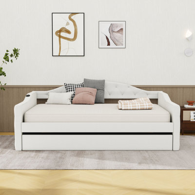 Twin Velvet Upholstered Daybed with Trundle and Tufted