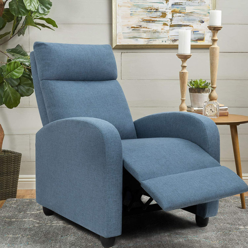 Anikha Upholstered Recliner, Blue Cotton Blend