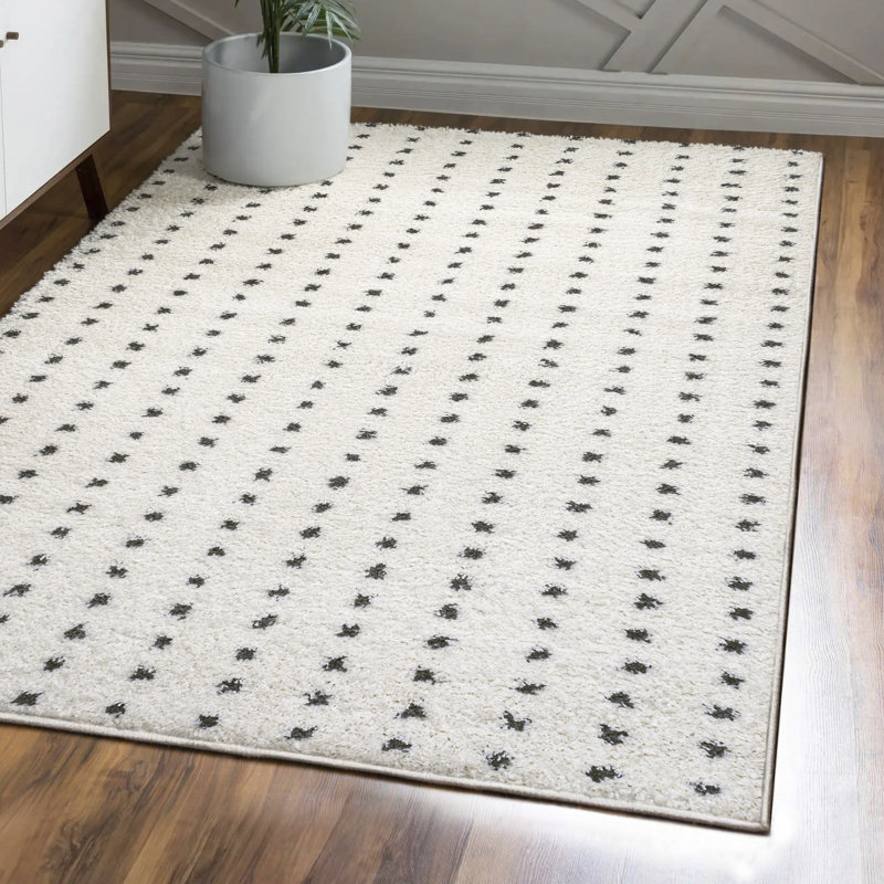Pele Modern Geometric Dot Shag White/Gray Rug, Rectangle 3' x 5'