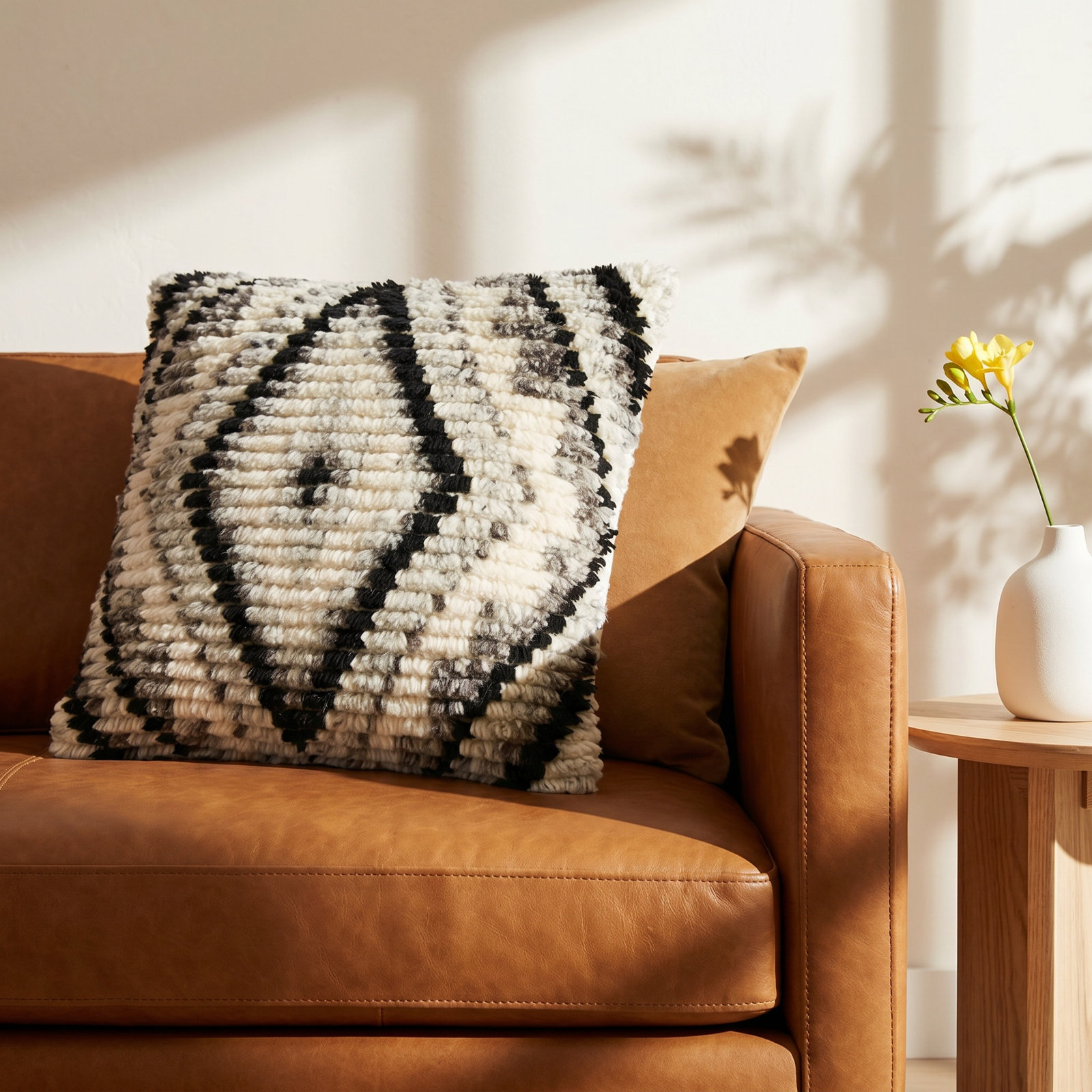 Cyan Geometric Wool Throw Pillow, 18" x 18", Down