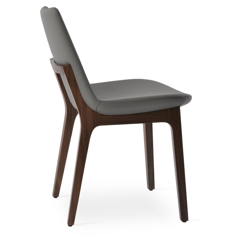 Eiffel Wood Dining Chair, Walnut, Gray Faux Leather