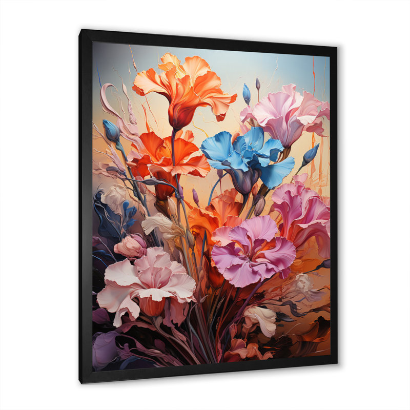 Acrylique multicolore rouge et bleu iris, Cadre photo noir, H 20 po x l 12 po x P 1 po