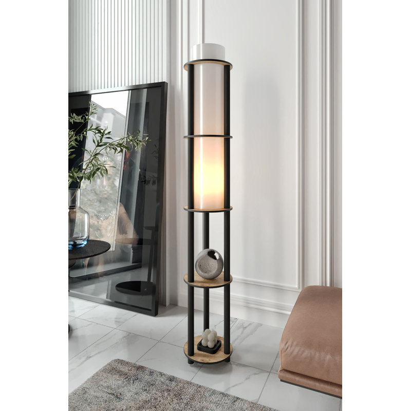 Elegant Walnut Floor Lamp, 59.1 inches Tall | Craft Paper & MDF Body, 17 cm Cap Diameter & 32.3 inches Cap Height | 1 x E27 Max 40W Socket (Bulb Not Included) | Stylish Lighting for Modern Living Spaces, IP20 Rated